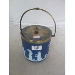 A Wedgwood blue jasperware biscuit barrel