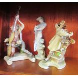 A Capo-de-Monte cellist (a/f), artist (a/f) and a Nao lady golfer (club head restored)