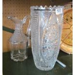 A cut glass vase and jug