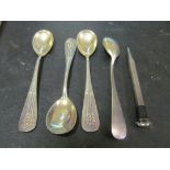 Four WMF spoons and silver pencil pig