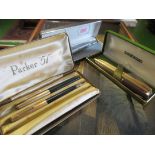 A Parker Biro and pencil in Parker 51 box, Waterman and other pens