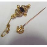 A 15ct horseshoe pin and 15ct amethyst and pearl brooch