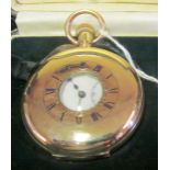 A gold-plated half hunter pocket watch in box