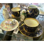 A French scent bottles (a/f), Limoges vase and Limoges box, other Limoges and a saucer.