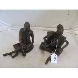 Two bronze figures and two plaques one inscribed Tizza