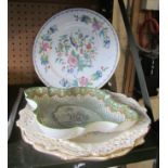 An Aynsley plate, two creamware plates and Spode plate