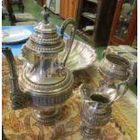 A silver-plated teaset and shell dish