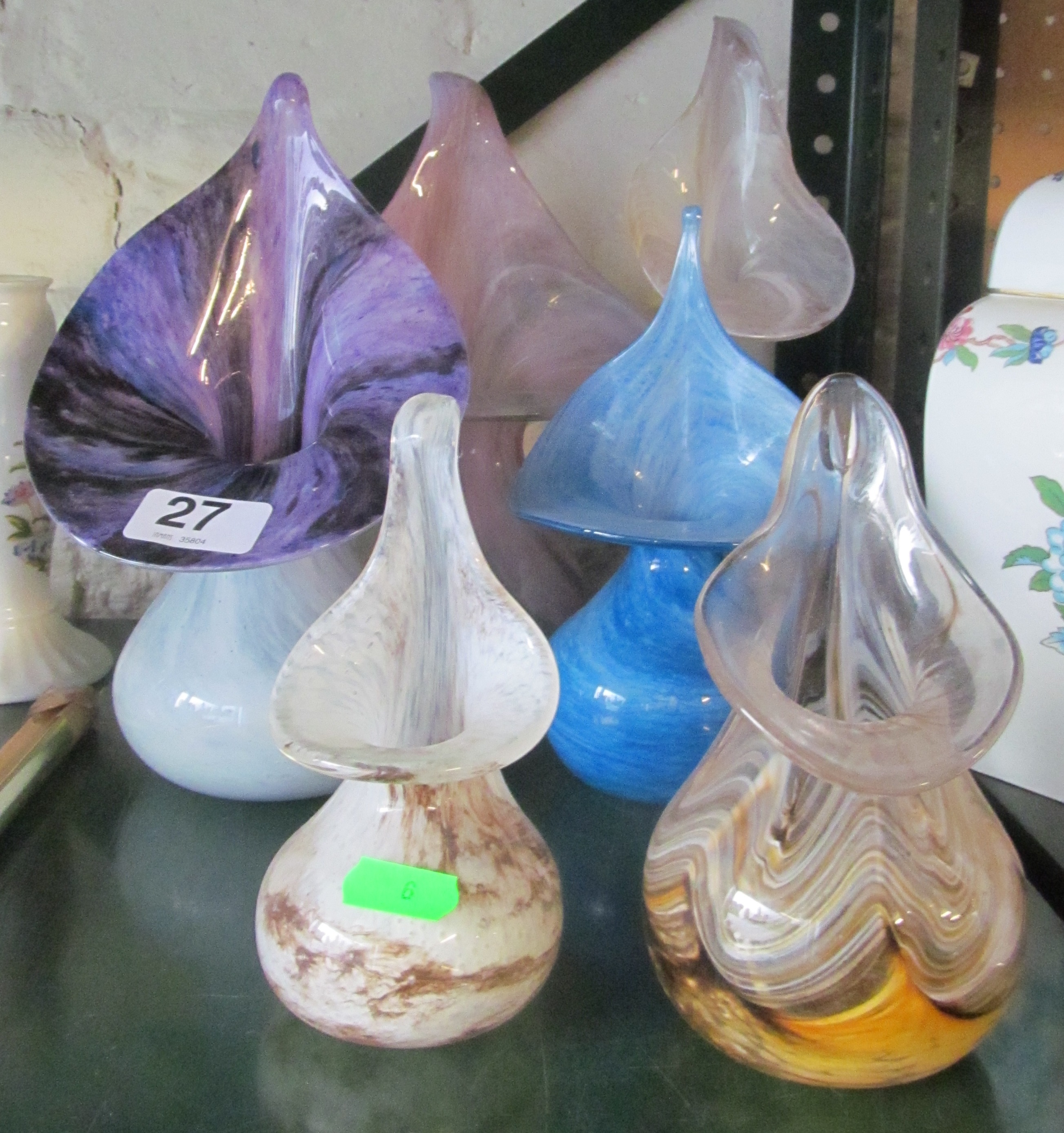 Various glass tulip shaped vases