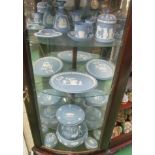 A Wedgwood blue jasperware bowl, teapot (a/f) and other jasperware