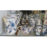 Various blue and white china including a knife stand