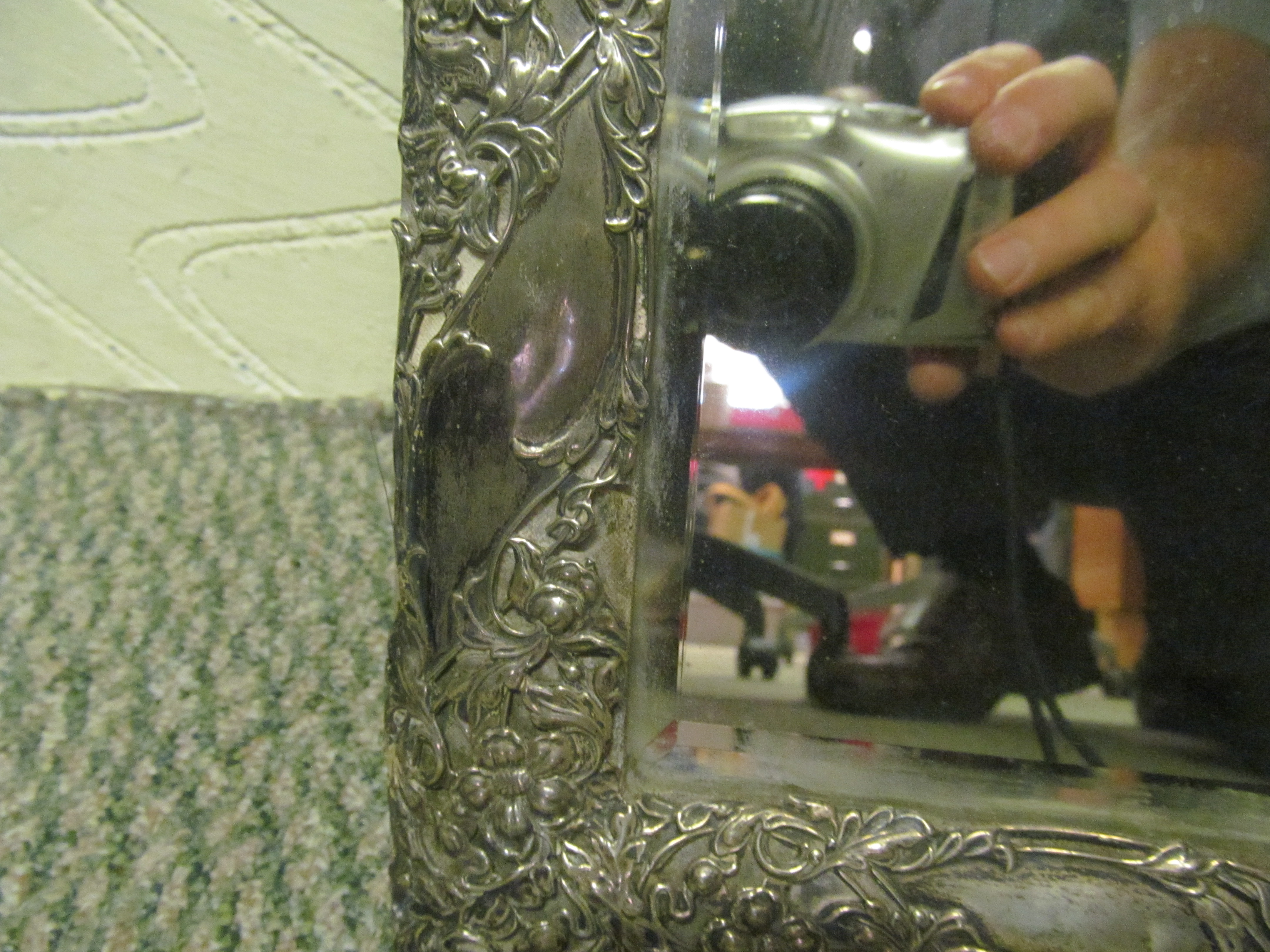 A large silver framed dressing table mirror embossed flowers with initials to top and dates 1879 and - Image 5 of 7