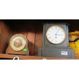A marble mantel clock (a/f) and oak clock