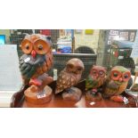 Four treen owl ornaments