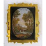 A 19th Century micro mosaic of landscape scene with temple and bridge