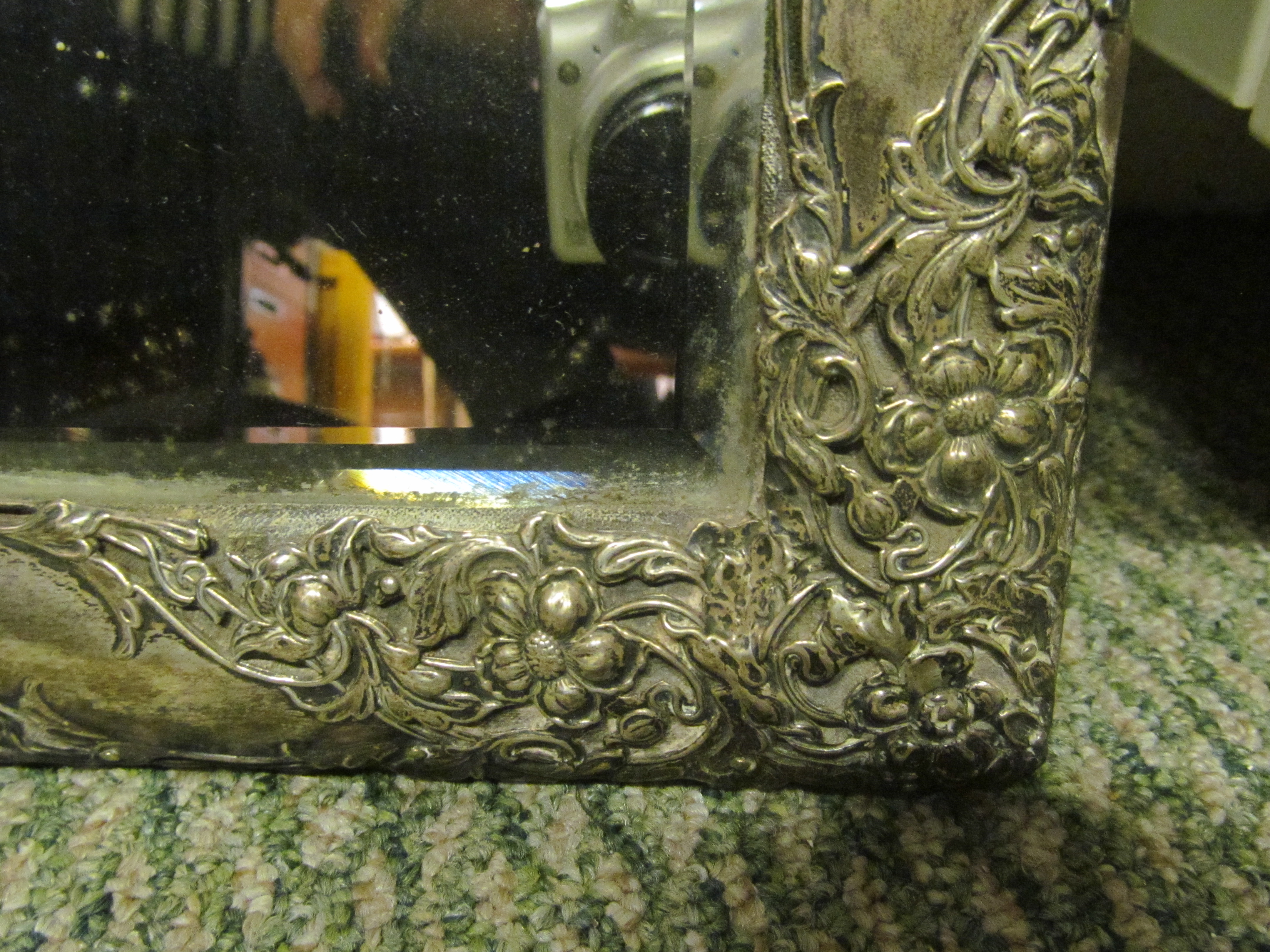 A large silver framed dressing table mirror embossed flowers with initials to top and dates 1879 and - Image 4 of 7