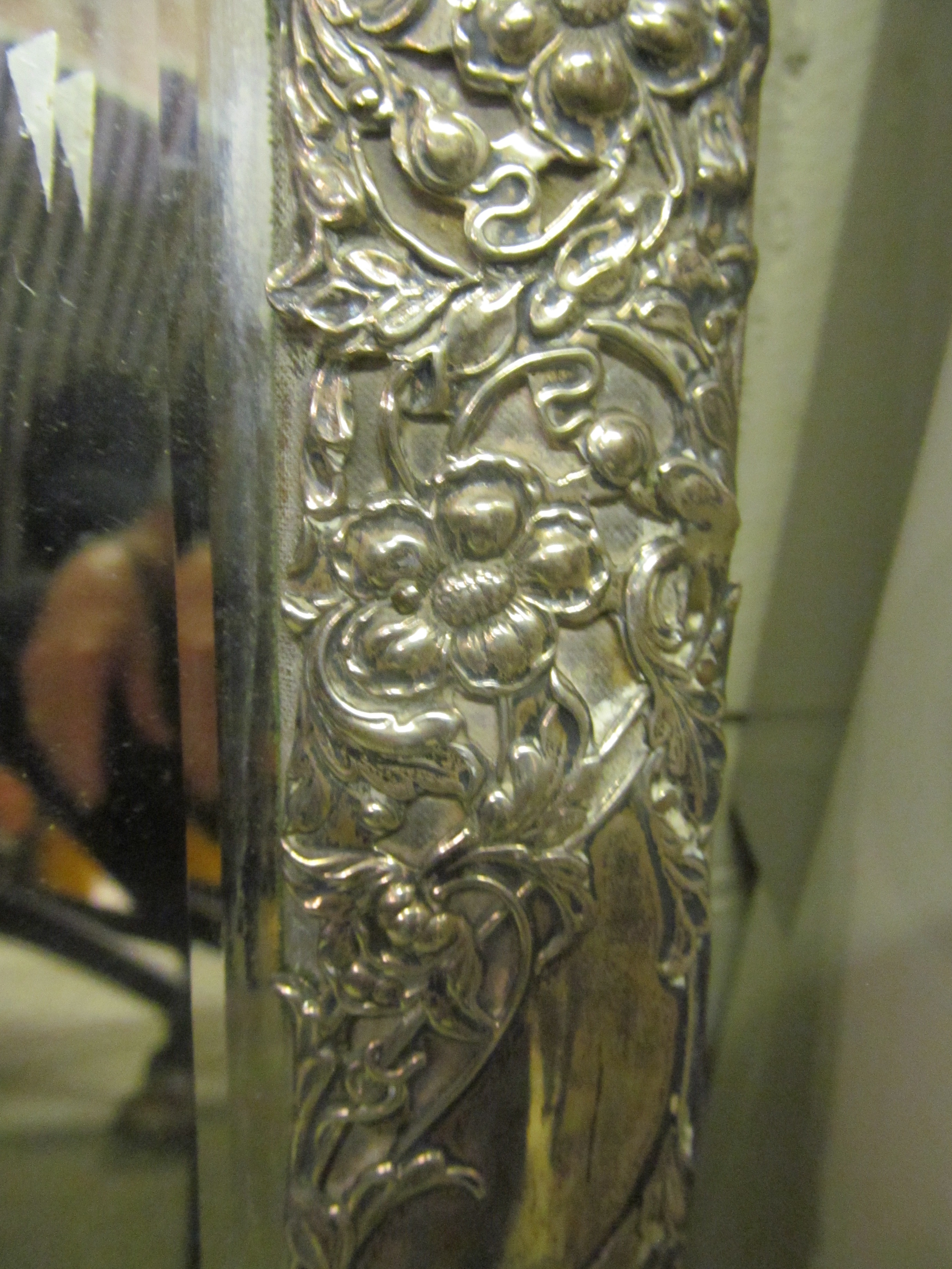 A large silver framed dressing table mirror embossed flowers with initials to top and dates 1879 and - Image 6 of 7