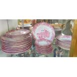 Various Diadem pink plates and bowls castle scenes and a floral tote a tete set (a/f)