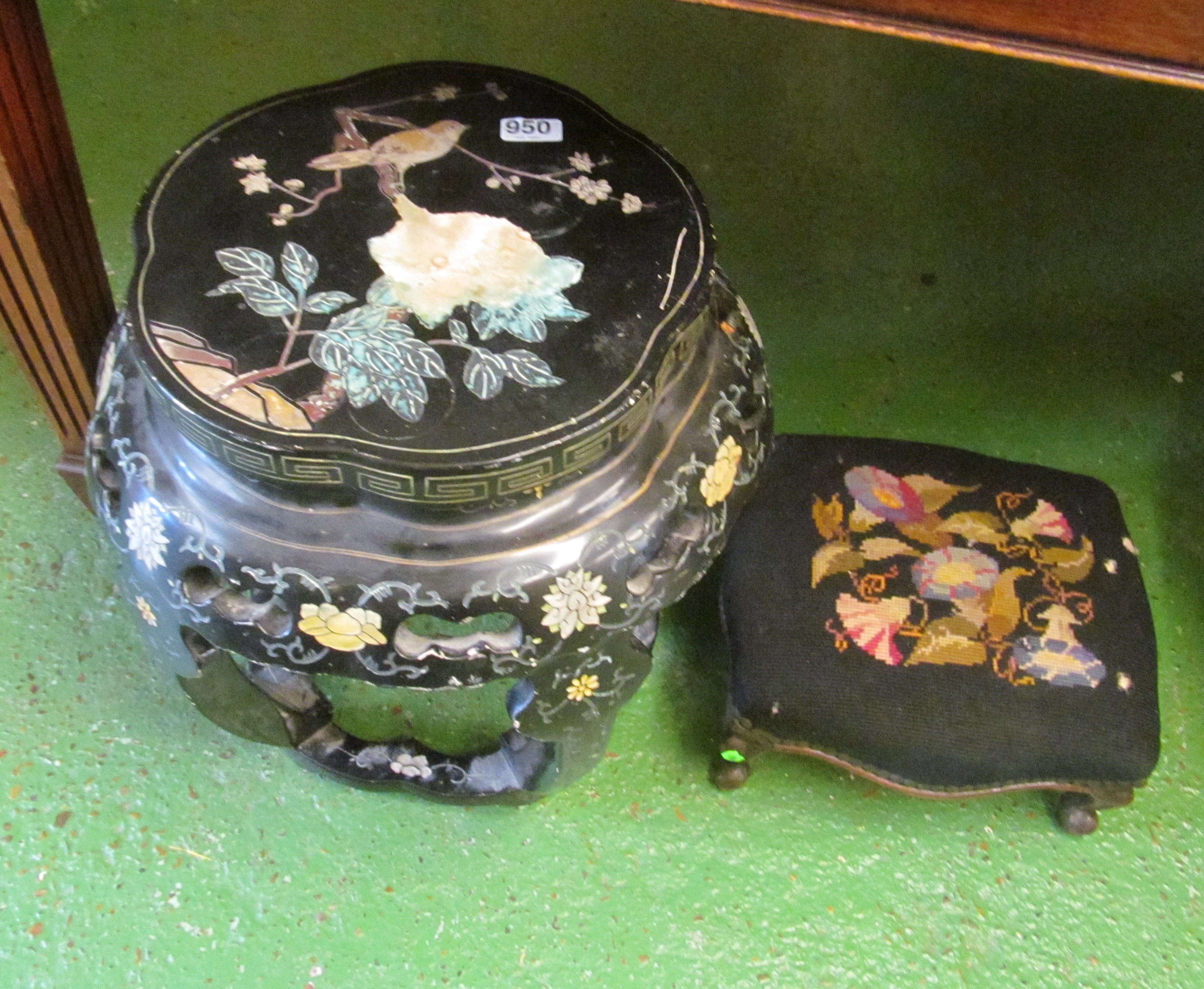 A small footstool and an oriental table (a/f)