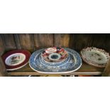 A willow pattern meat plate, willow pattern plate, Imari plates et cetera