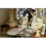 A Lladro figure boy yawning, Lladro collectors society plaque and other china (s/a/f)