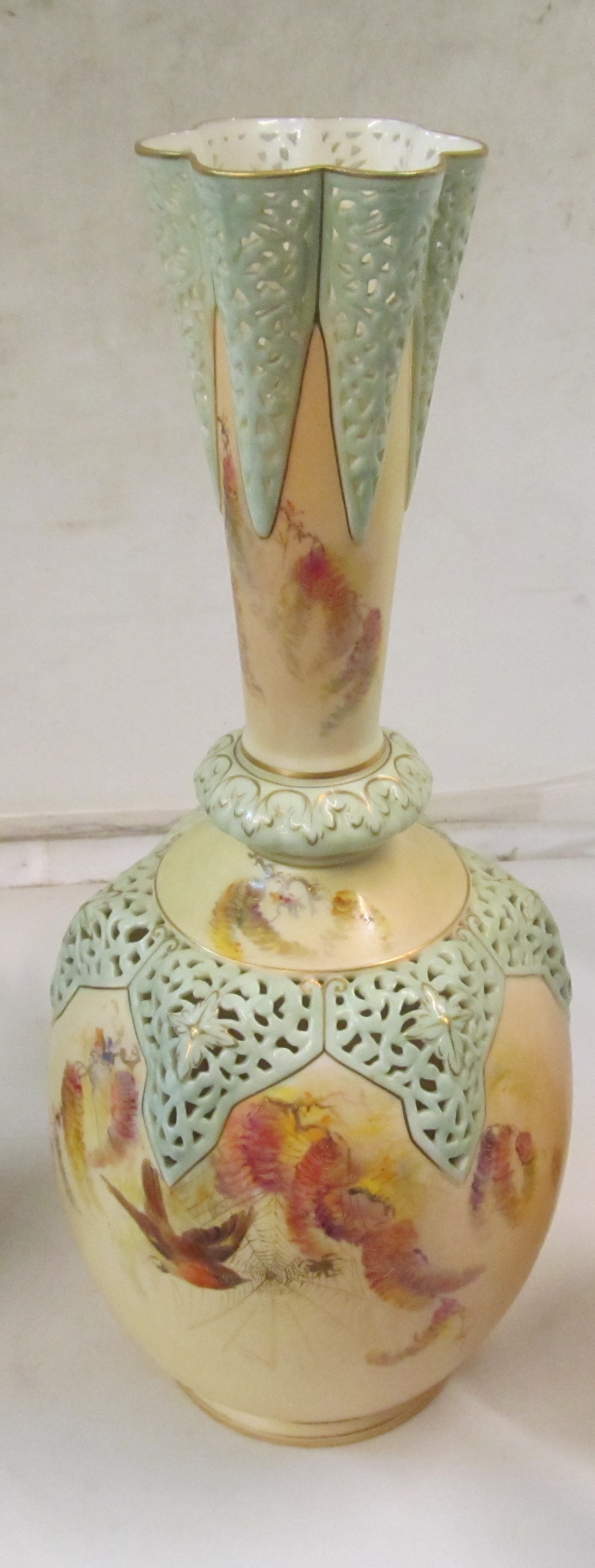 A Worcester vase pierced design bird and spiders webb marked Royal china works Worcester