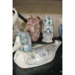 DT Sharp Rye pottery squirrel money box, squirrel and duck