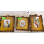 Three miniatures of ladies/girl in fancy frames