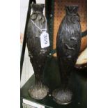 A pair of oriental bronze vases birds amongst irises signed