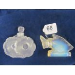 A Lalique 'Deux Fleures' scent bottle and a Sabino figure (slightly a/f)