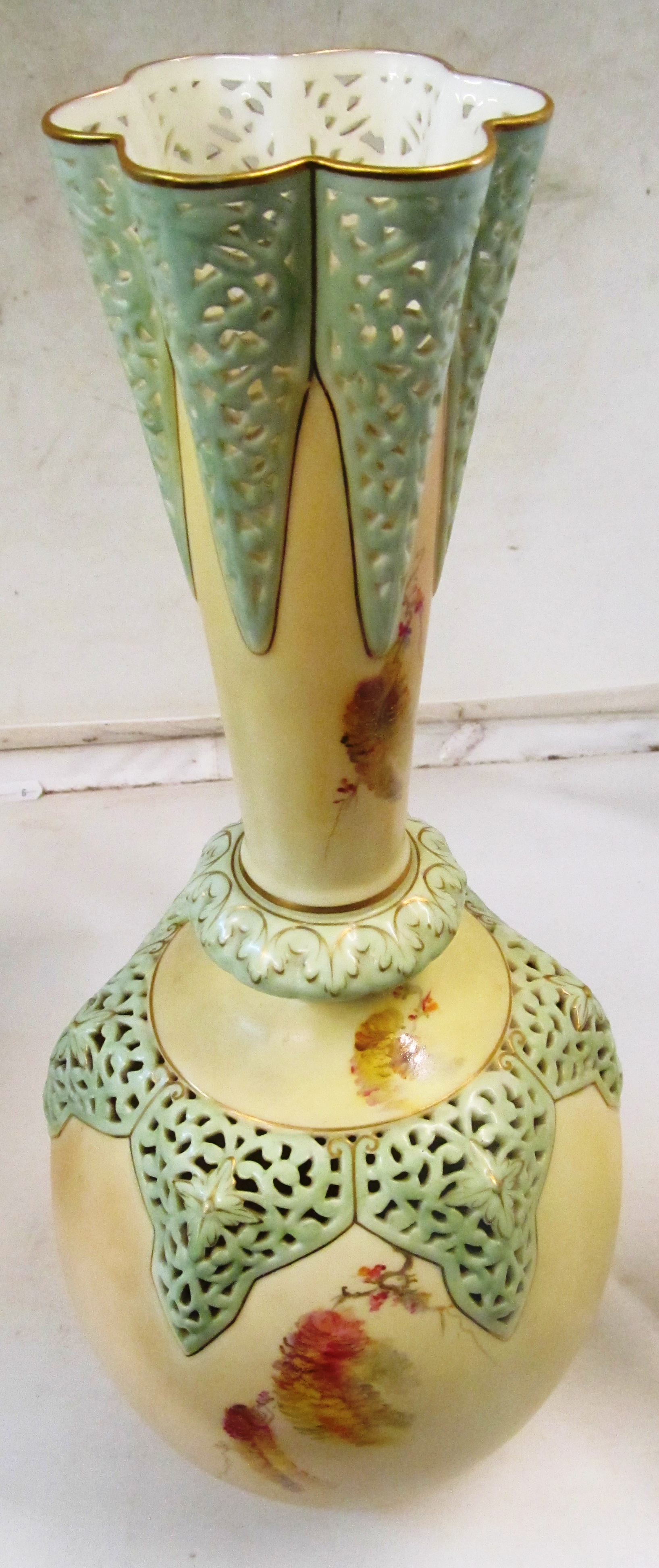 A Worcester vase pierced design bird and spiders webb marked Royal china works Worcester - Image 4 of 4