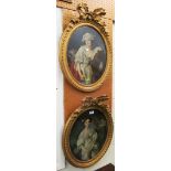 A pair of oval prints in gilt frames