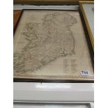A map print of Ireland framed and glazed