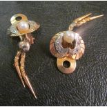 A pair of 1950's 18ct gold pearl and diamond set earrings