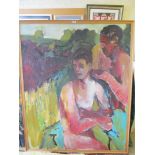 NICOLA COUNSELL - large oil two males, with label Soloman Gallery