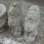 A pair small concrete garden lions