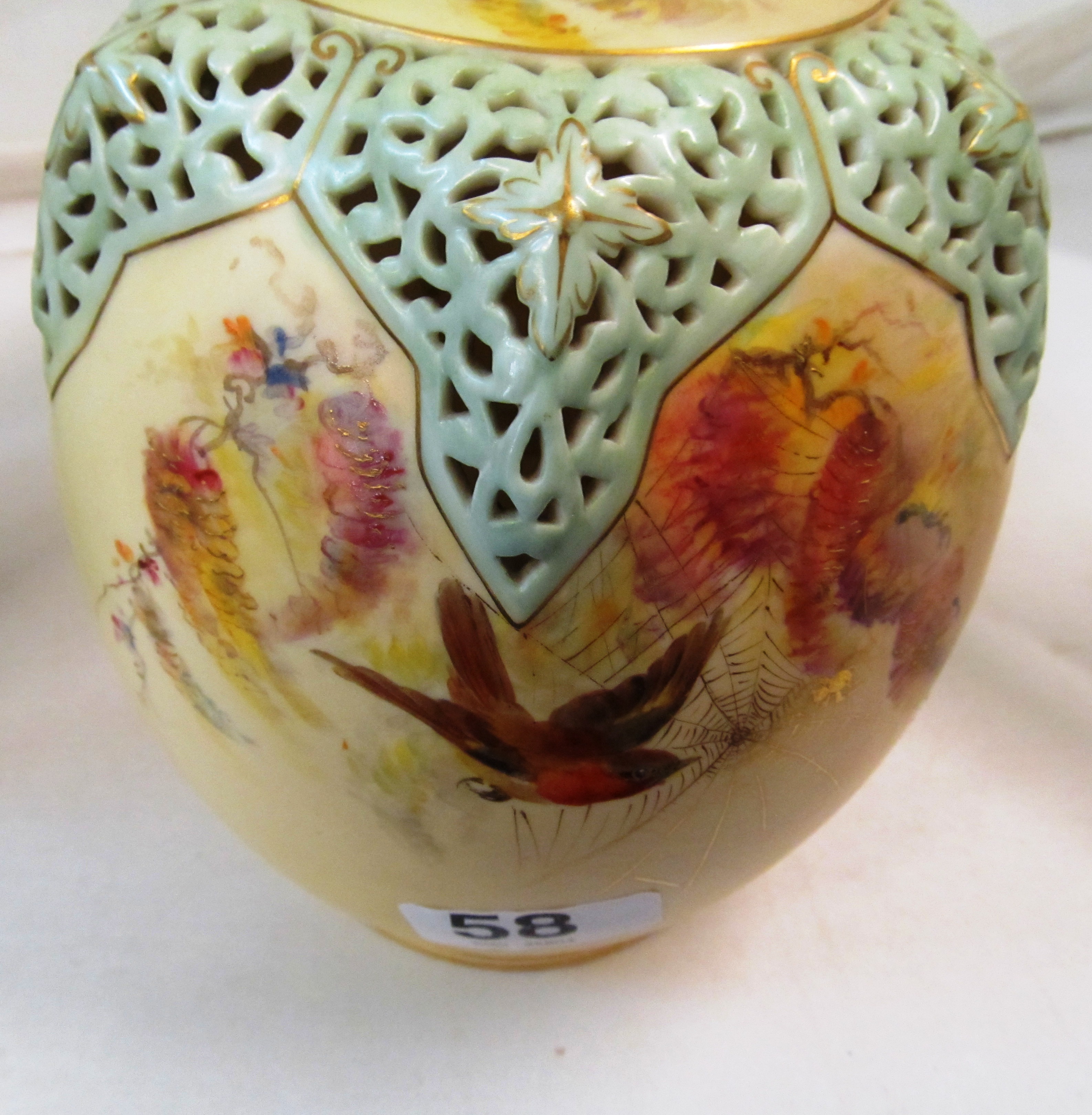 A Worcester vase pierced design bird and spiders webb marked Royal china works Worcester - Image 2 of 4