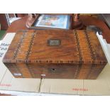 A large Victorian walnut and tunbridge ware banded writing slope