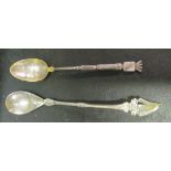 A continental silver spoon with ship finial and a plated spoon Connerre