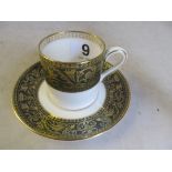 Six Wedgwood green and gilt Florentine coffee cups and saucers