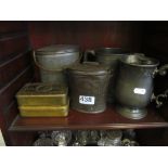 Two First World War brass Christmas tins, two pewter containers and two pewter mugs
