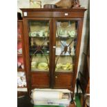An Edwardian mahogany display cabinet with two astragal glazed doors .