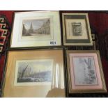 Various antique and other prints, Queens College, Emmanuel College, View in The Strand, etc.