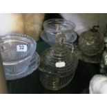 A pair of cut glass bowls and pair of dishes and three other pieces (s/a/f).