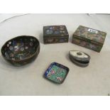 A cloisonné box, other cloisonné and a horn box