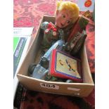 A puppet, model car, cards, Stylophone et cetera