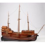 A THREE-MASTED WOODEN GALLEON MODEL