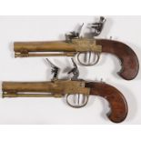 A PAIR OF BRASS BOXLOCK SINGLE-SHOT FLINTLOCK