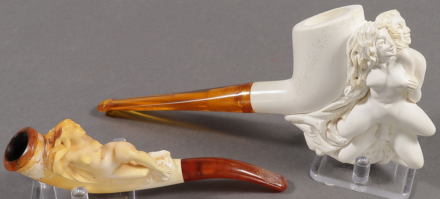 A PAIR OF EROTIC MEERSCHAUM PIPES