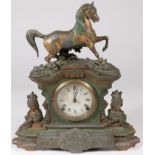 EQUESTRIAN AND INDIAN THEMED MANTEL CLOCK, 19TH C