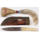 A BLACKFOOT STYLE SHEATH AND SIOUX STYLE RATTLE